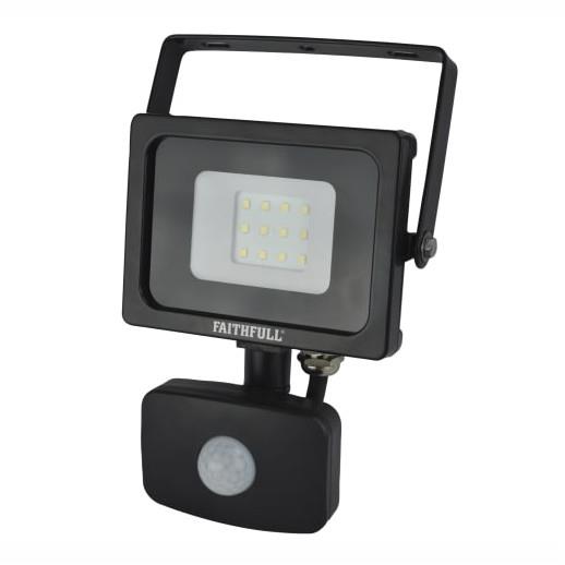 Faithfull FPPSLWM10S SMD LED PIR Security Sitelight; IP44; 800 Lumen; 10 Watt; 240 Volt