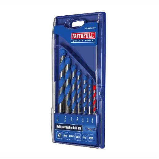 Faithfull FAIMCDSET7 Multi Construction Drill Bit Set; 7 Piece; 4; 5; 6; 7; 8; 10 and 12mm