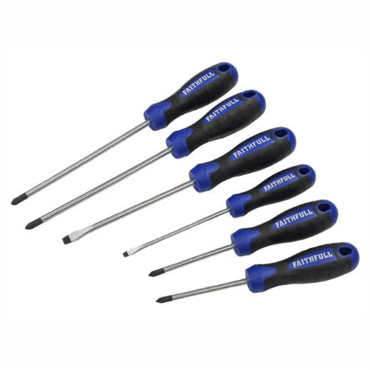 Faithfull SDSET6PRO Soft Grip Screwdriver Set Of 6; 2 Each Phillips; Pozidriv & Slotted