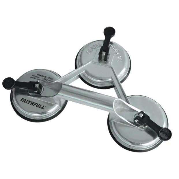 Faithfull FAISUCPAD3P Triple Pad Pro Suction Lifter; Aluminium; 120mm Pads