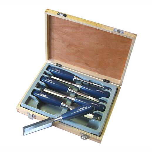Faithfull WCBS6WC Bevel Edge Chisel Set; Blue Handled; 6; 10; 13; 19; 25 & 32mm; 6 Piece In A Wooden Case