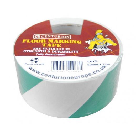 Centurion TA07L Self Adhesive Floor Marking Hazard Tape; Green/White (GN) (WH); 50mm x 33 Metre Roll