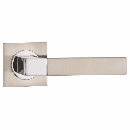 Fortessa FDEARE-SN/CP Ares Lever Handle On Square Rose Set; 53 x 53 x 10mm Square Rose; 123mm Lever; Satin Nickel Plated/Polished Chrome Plated (SNP)(CP) Mixed Finish