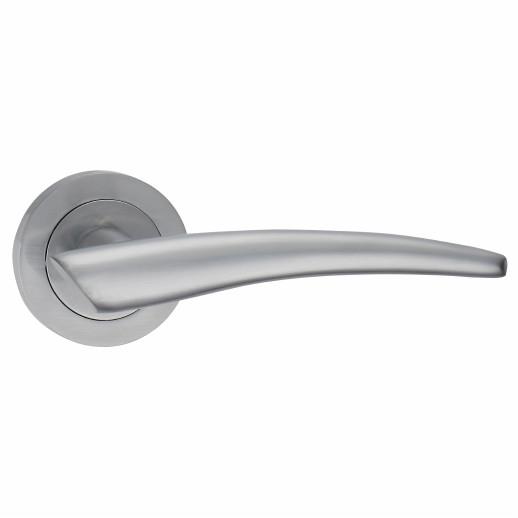 Fortessa FDEAVA-SC Avant Garde Lever Handle On Round Rose Set; 52 x 10mm Rose, 133.5mm Lever, Satin Chrome Plated (SCP)