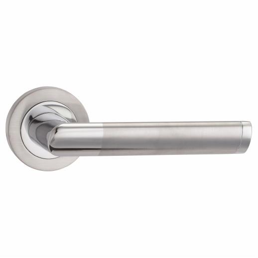 Fortessa FCOAZT-SPC Aztec Lever Handle On Round Rose Set; 52 x 10mm Rose; 126mm Lever; Satin/Polished Chrome Plated (SCP)(CP) Mixed Finish