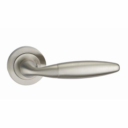 Fortessa FCOBUL-SN Bulbus Lever Handle On Round Rose Set; 52 x 10mm Rose; 129mm Lever; Satin Nickel Plated (SNP)
