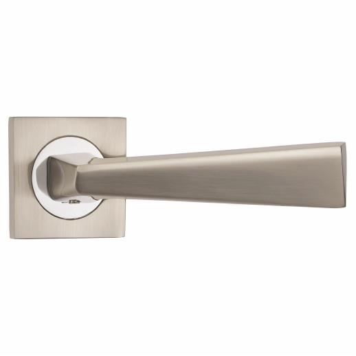 Fortessa FDECAN/SN Cannes Lever Handle On Square Rose Set; 53 x 53 x 10mm Square Rose; 128mm Lever; Satin Nickel Plated/Polished Chrome Plated (SNP)(CP) Mixed Finish