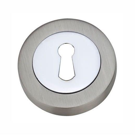 Fortessa FESC-SN/CP Standard Keyhole Escutcheon; 52 x 10mm; Satin Nickel Plated/Polished Chrome Plated (SNP)(CP) Mixed Finish