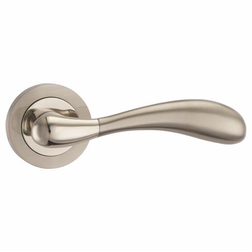 Fortessa FDEMAY-SN/NP Maya Lever Handle On Rose Set; 52 x 10mm Rose; 128.5mm Lever; Satin Nickel Plated And Polished Nickel Plated (SNP)(PNP) Mixed Finish