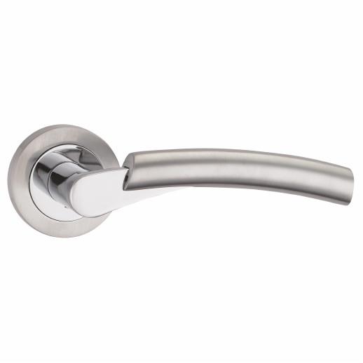 Fortessa FCOSOR-SPC Sorrento Lever Handle On Round Rose Set; 52 x 10mm Round Rose; 130mm Lever; Satin Chrome Plated/Polished Chrome Plated (SCP)(CP) Mixed Finish