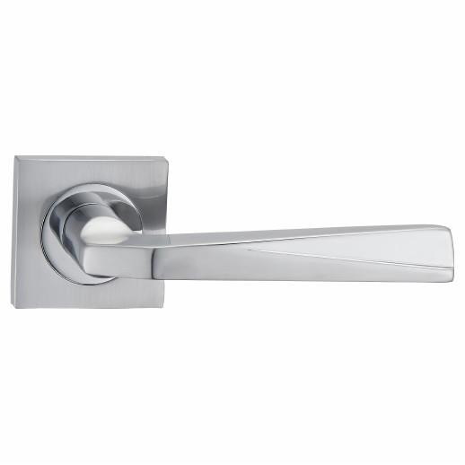 Fortessa FDEVEE-SPC Veer Lever Handle On Square Rose Set; 53 x 53 x 10mm Square Rose; 125mm Lever; Satin Chrome Plated/Polished Chrome Plated (SCP)(CP) Mixed Finish