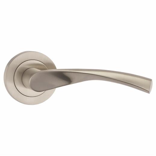 Fortessa FCOVER-SN Verto Lever Handle On Round Rose Set; 52 x 10mm Round Rose; 118mm Lever; Satin Nickel Plated (SNP)