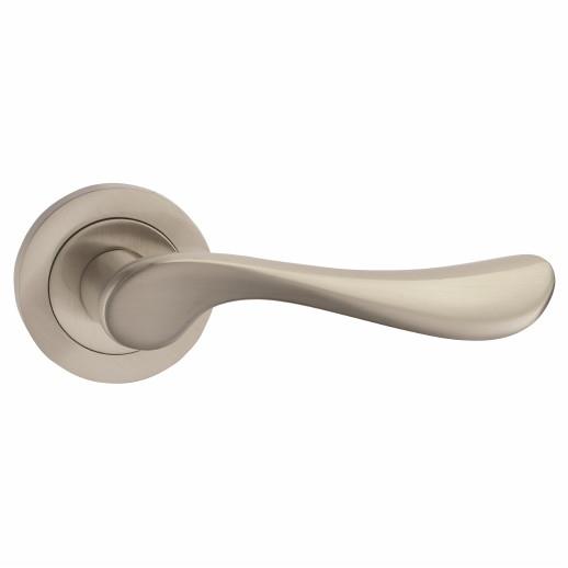 Fortessa FCOWAVE-SN Wave Lever Handle On Round Rose Set; 52 x 10mm Round Rose; 114mm Lever; Satin Nickel Plated (SNP)