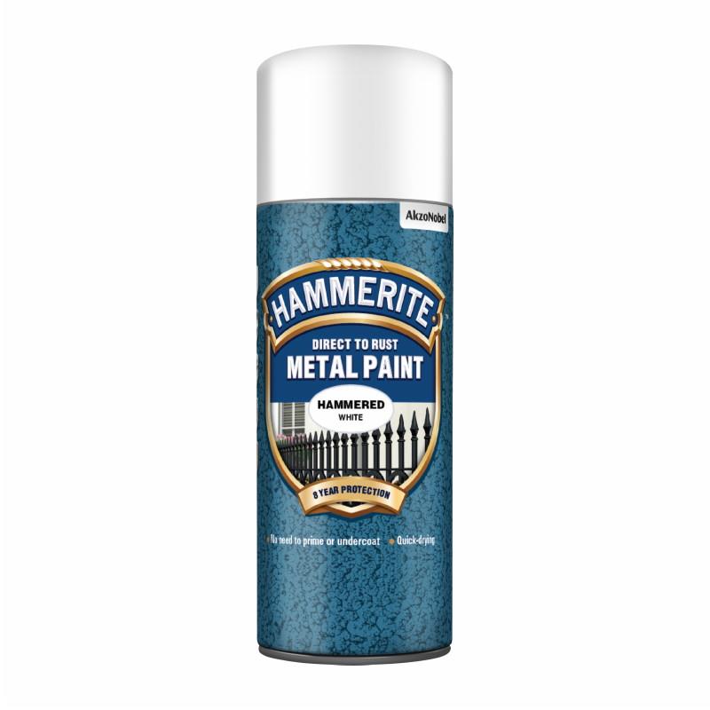Hammerite Direct To Rust Spray Hammered Finish; White (WH); 400ml