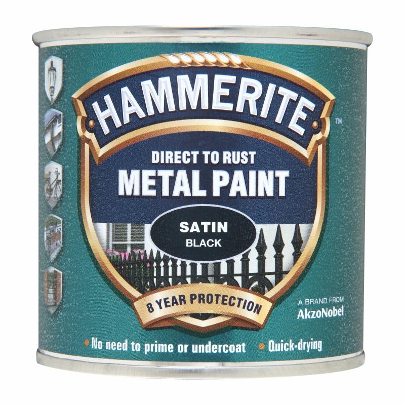 Hammerite Direct To Rust Satin Finish; Black (BK); 250ml