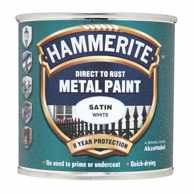 Hammerite Direct To Rust Satin Finish; White (WH); 250ml
