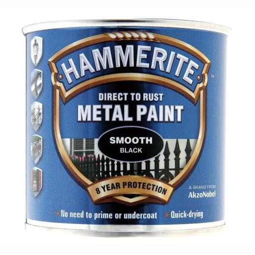 Hammerite Direct To Rust Smooth Finish; Black (BK); 250ml