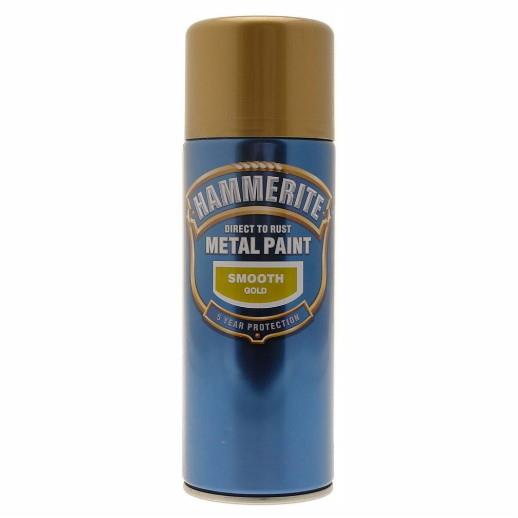Hammerite Direct To Rust Spray Smooth Finish; Gold (GO); 400ml