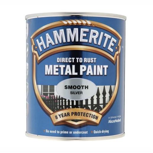Hammerite Direct To Rust Smooth Finish; Silver (SIL); 250ml