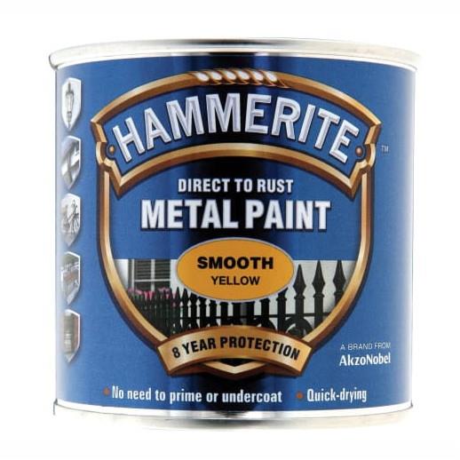 Hammerite Direct To Rust Smooth Finish; Yellow (YEL); 250ml