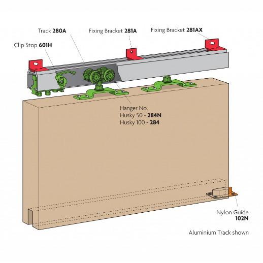 Husky 50 Sliding Door Gear; Steel Track; 50kg; 800mm Maximum Door Width