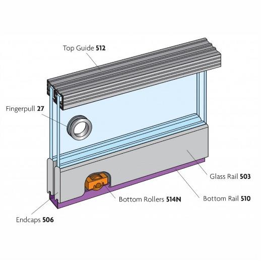 Henderson Z12 Zenith Glass Sliding Door Gear; 25kg Max Per Leaf; 2 Leaves; Track Length 1200mm