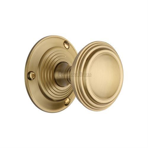 Heritage GOO986-SB Goodrich Decorative Mortice Knob Set; Sprung One Side; 62mm Maximum Diameter; 70mm Projection; Satin Brass (SB)