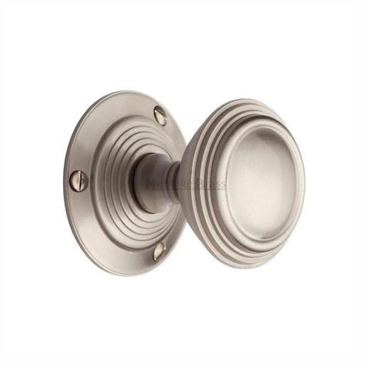 Heritage GOO986-SN Goodrich Decorative Mortice Knob Set; Sprung One Side; 62mm Maximum Diameter; 70mm Projection; Satin Nickel Plated (SNP)