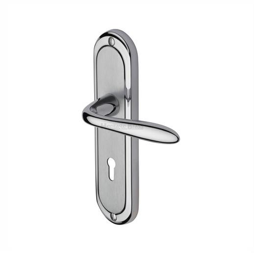 Heritage HEN1200-AP Henley Lever Handle Lock Set; 189 x 48mm Backplate; Apollo Mixed Finish; Polished Chrome Edge And Satin Chrome Face (CP)(SCP)
