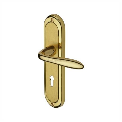 Heritage HEN1200-MF Henley Lever Handle Lock Set; 189 x 48mm Backplate; Mayfair Mixed Finish; Polished Brass Edge And Satin Brass Face (PB)(SB)