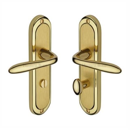 Heritage HEN1230-MF Henley Lever Handle Bathroom Set; 189 x 48mm Backplate; Mayfair Mixed Finish; Polished Brass Edge And Satin Brass Face (PB)(SB)