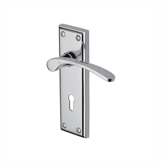 Heritage HIL8600-PC Hilton Lever Handle Lock Set; 153 x 49mm Backplate;) Polished Chrome Plated (CP)