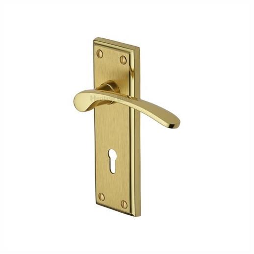 Heritage HIL8600-MF Hilton Lever Handle Lock Set; 153 x 49mm Backplate; Mayfair Mixed Finish; Polished Brass Edge And Satin Brass Face (PB)(SB)