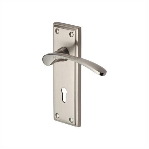 Heritage HIL8600-SN Hilton Lever Handle Lock Set; 153 x 49mm Backplate; Satin Nickel Plated (SNP)