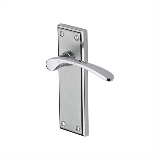 Heritage HIL8610-AP Hilton Lever Handle Latch Set; 153 x 49mm Backplate; Apollo Mixed Finish; Polished Chrome Edge And Satin Chrome Face (CP)(SCP)