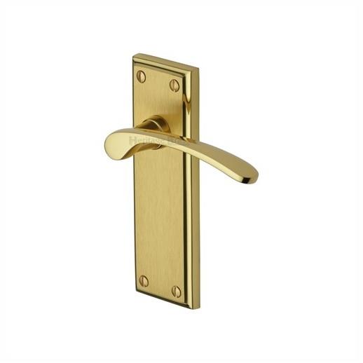 Heritage HIL8610-MF Hilton Lever Handle Latch Set; 153 x 49mm Backplate; Mayfair Mixed Finish; Polished Brass Edge And Satin Brass Face (PB)(SB)