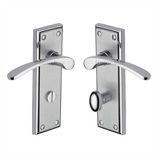 Heritage HIL8630-AP Hilton Lever Handle Bathroom Set; 153 x 49mm Backplate; Apollo Mixed Finish; Polished Chrome Edge And Satin Chrome Face (CP)(SCP)