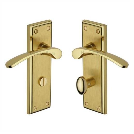 Heritage HIL8630-MF Hilton Lever Handle Bathroom Set; 153 x 49mm Backplate; Mayfair Mixed Finish; Polished Brass Edge And Satin Brass Face (PB)(SB)