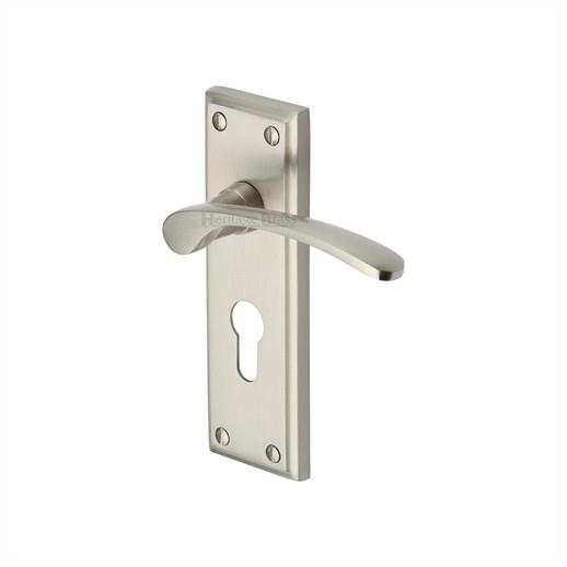 Heritage HIL8648-SN Hilton Lever Handle Euro Profile Lock Set; 153 x 49mm Backplate; Satin Nickel Plated (SNP)