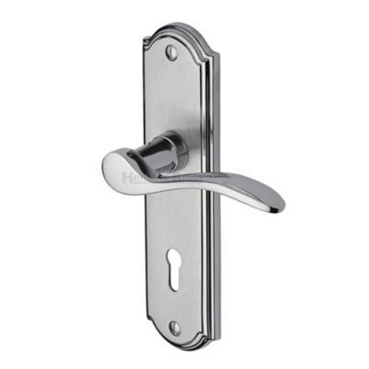 Heritage HOW1300-AP Howard Lever Handle Lock Set; 170 x 48 x 9mm Backplate; 109mm Lever; 53mm Projection; Apollo Mixed Finish Polished Chrome Edge With Satin Chrome Face (CP)(SCP)