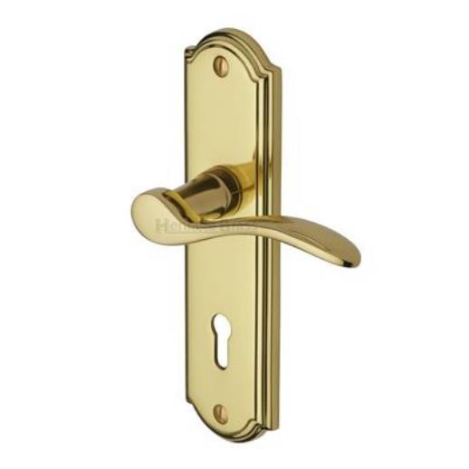 Heritage HOW1300-PB Howard Lever Handle Lock Set; 170 x 48 x 9mm Backplate; 109mm Lever; 53mm Projection; Polished Brass (PB)