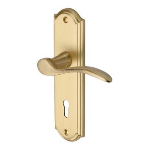Heritage HOW1300-SB Howard Lever Handle Lock Set; 170 x 48 x 9mm Backplate; 109mm Lever; 53mm Projection; Satin Brass (SB)