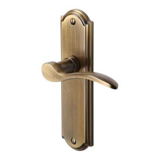 Heritage HOW1310-AT Howard Lever Handle Latch Set; 170 x 48 x 9mm Backplate; 109mm Lever; 53mm Projection; Antique Brass (ABR)