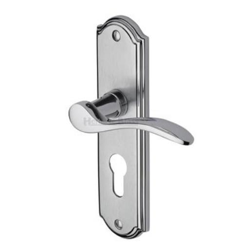 Heritage HOW1348-AP Howard Euro Profile Lever Handle Lock Set; 170 x 48 x 9mm Backplate; 109mm Lever; 53mm Projection; Apollo Split Finish Polished Chrome Edge With Satin Chrome Face (CP)(SCP)