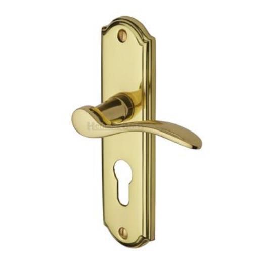 Heritage HOW1348-PB Howard Euro Profile Lever Handle Lock Set; 170 x 48 x 9mm Backplate; 109mm Lever; 53mm Projection; Polished Brass (PB)