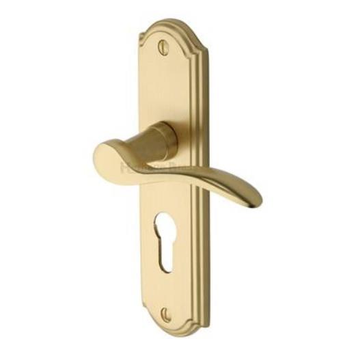 Heritage HOW1348-SB Howard Euro Profile Lever Handle Lock Set; 170 x 48 x 9mm Backplate; 109mm Lever; 53mm Projection; Satin Brass (SB)