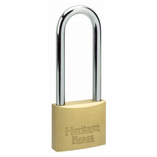 Heritage Brass PA51LS 50mm Body Long Shackle Brass Padlock; Double Locking; To Differ