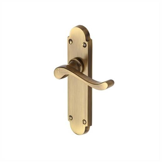 Heritage S610-AT Savoy Victorian Scroll Lever Handle Latch Set; 171 x 42mm Backplate; Antique Brass (ABR)