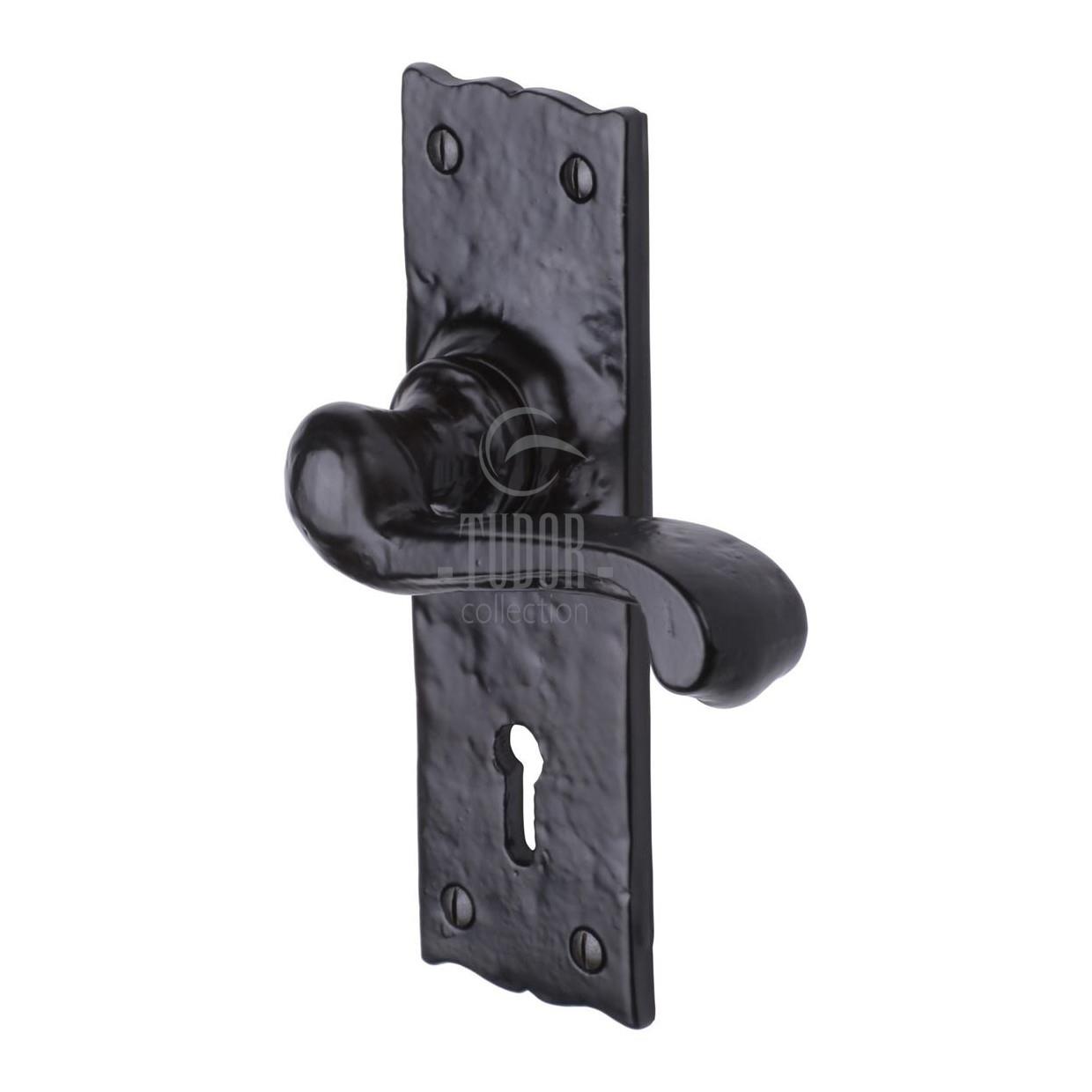 Heritage TC100 The Shropshire Lever Handle Lock Set; 155 x 49mm Backplate; Tudor Collection Antique Black (AB)