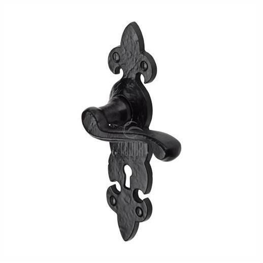 Heritage TC200 The Fleur De Lys Lever Handle Lock Set; 205 x 51mm Back Plate; Tudor Collection Antique Black (AB)